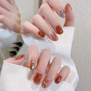 Caramel Smudge Short Square Press-On Nails | Acrylic False Nails | Reusable